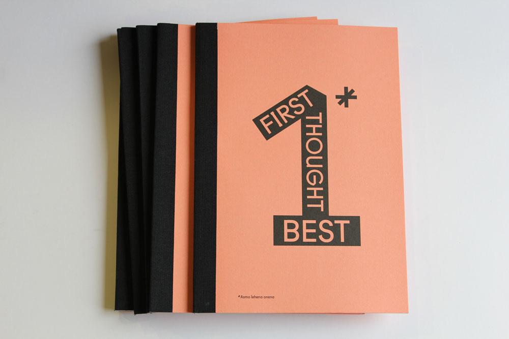 Publication on the collective exhibition First Thought Best, which contains information on the authors selected in the “2014 exhibition”